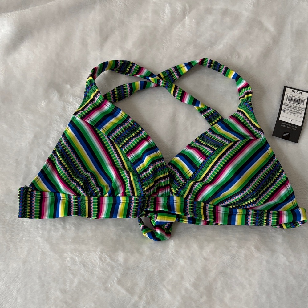 Striped Multi-Color Women's Bikini Top - Crossback